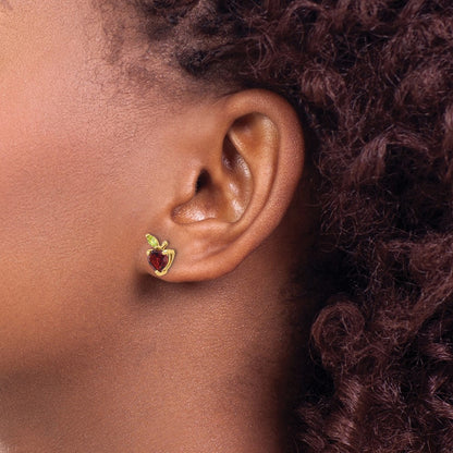14K Yellow Gold Gold Garnet and Peridot Apple Post Earrings