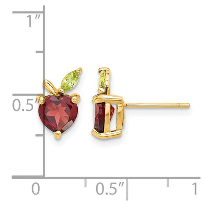 14K Yellow Gold Gold Garnet and Peridot Apple Post Earrings