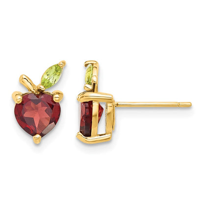 14K Yellow Gold Gold Garnet and Peridot Apple Post Earrings
