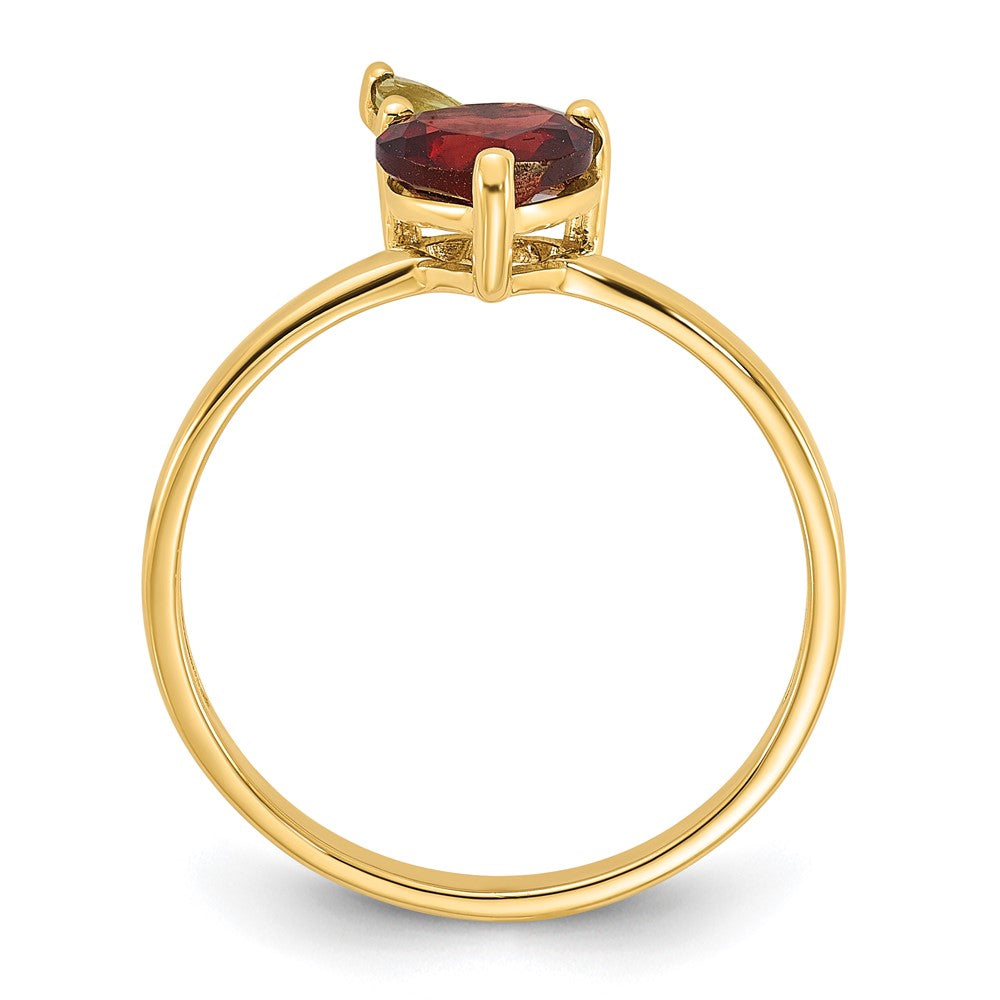 14K Yellow Gold Heart-shaped Garnet and Peridot Apple Size 7 Ring