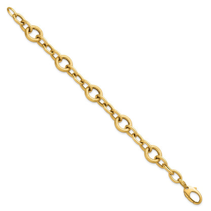 14K Yellow Gold Polished and Textured Fancy Oval and Round Link 7.5 Inch Bracelet