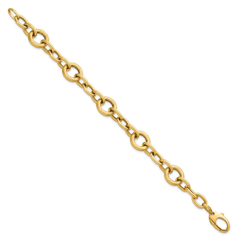 14K Yellow Gold Polished and Textured Fancy Oval and Round Link 7.5 Inch Bracelet