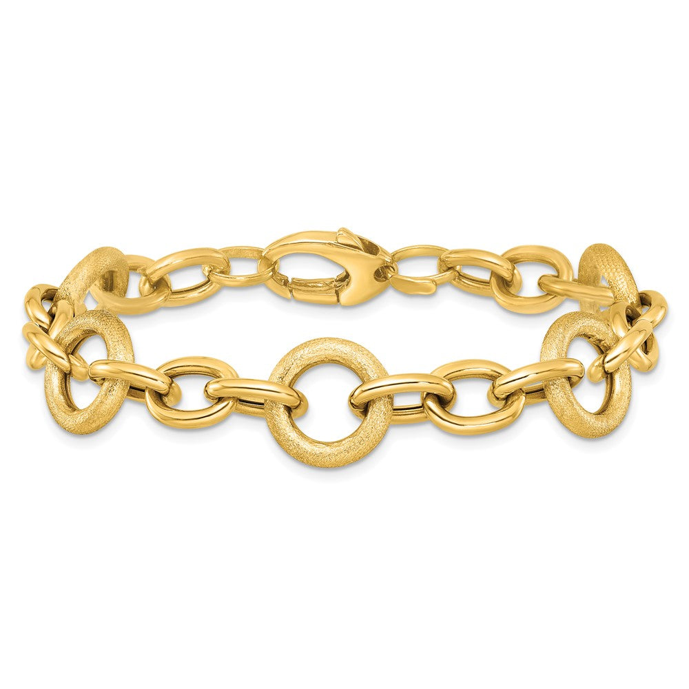 14K Yellow Gold Polished and Textured Fancy Oval and Round Link 7.5 Inch Bracelet