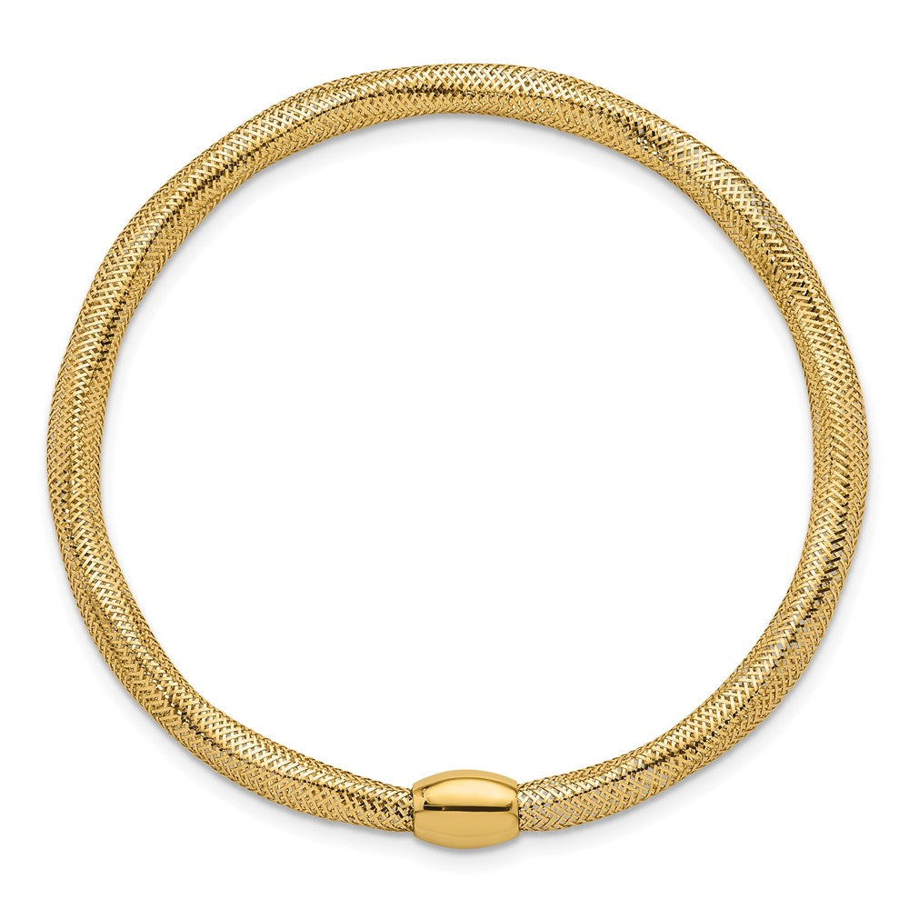 14K Yellow Gold Polished Flexible Mesh with Bead Slip-On Stretch Bracelet