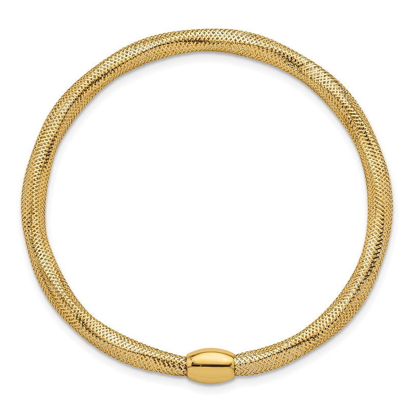 14K Yellow Gold Polished Flexible Mesh with Bead Slip-On Stretch Bracelet