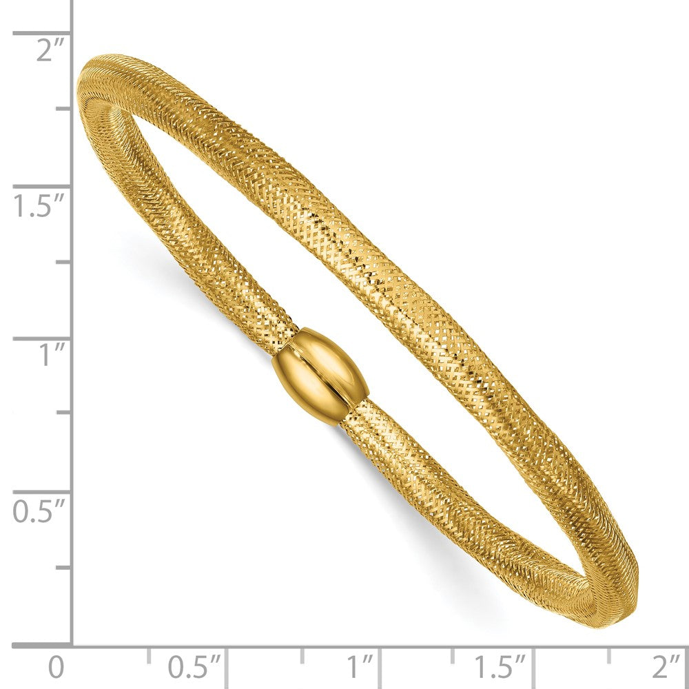 14K Yellow Gold Polished Flexible Mesh with Bead Slip-On Stretch Bracelet
