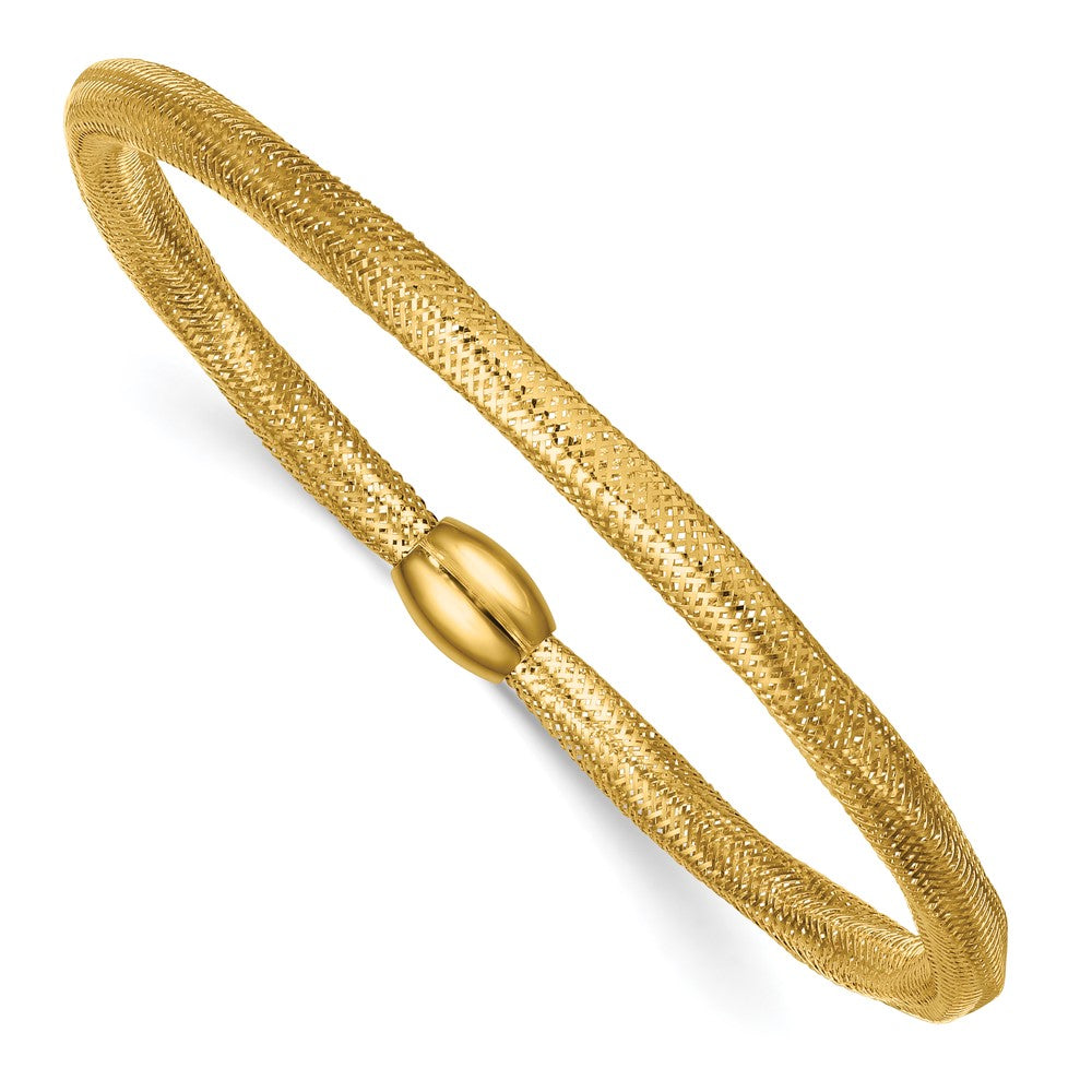 14K Yellow Gold Polished Flexible Mesh with Bead Slip-On Stretch Bracelet