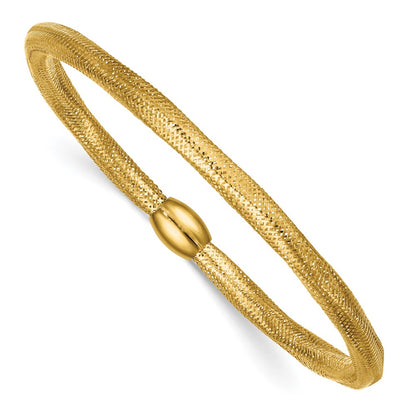 14K Yellow Gold Polished Flexible Mesh with Bead Slip-On Stretch Bracelet
