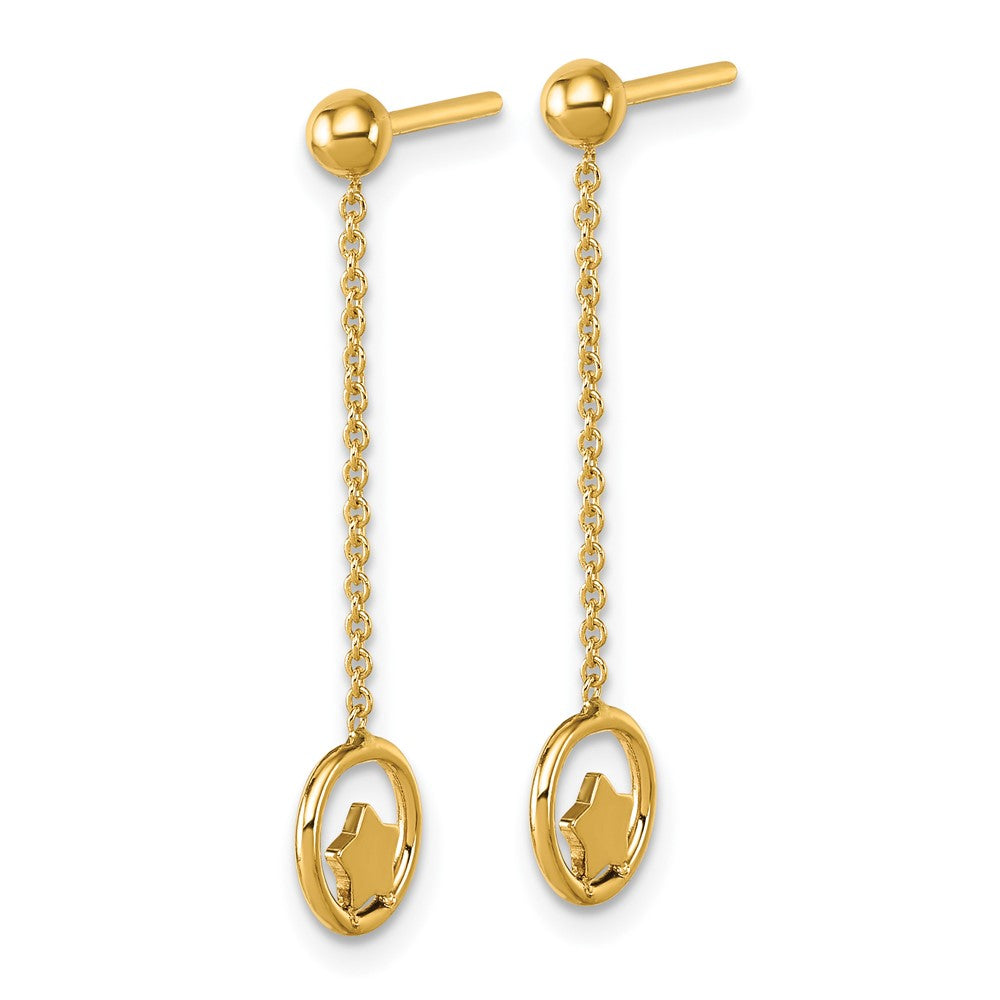 14K Yellow Gold Polished Stars in Circle Dangle Post Earrings