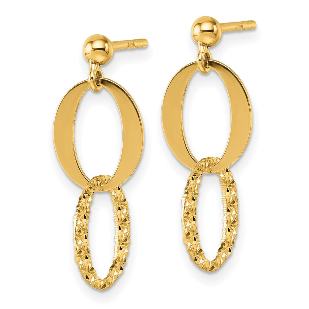 14K Yellow Gold Polished and Textured Fancy Link Post Dangle Earrings