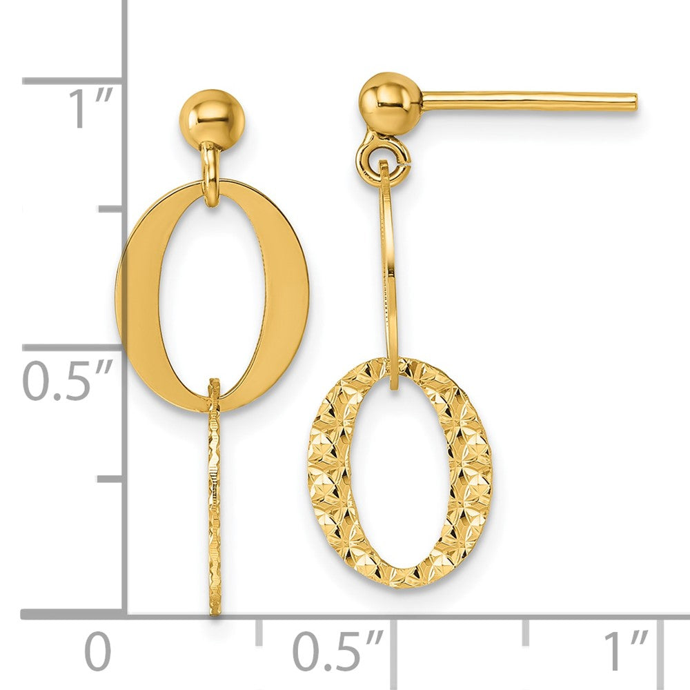 14K Yellow Gold Polished and Textured Fancy Link Post Dangle Earrings