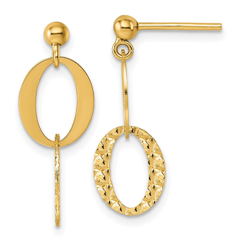 14K Yellow Gold Polished and Textured Fancy Link Post Dangle Earrings