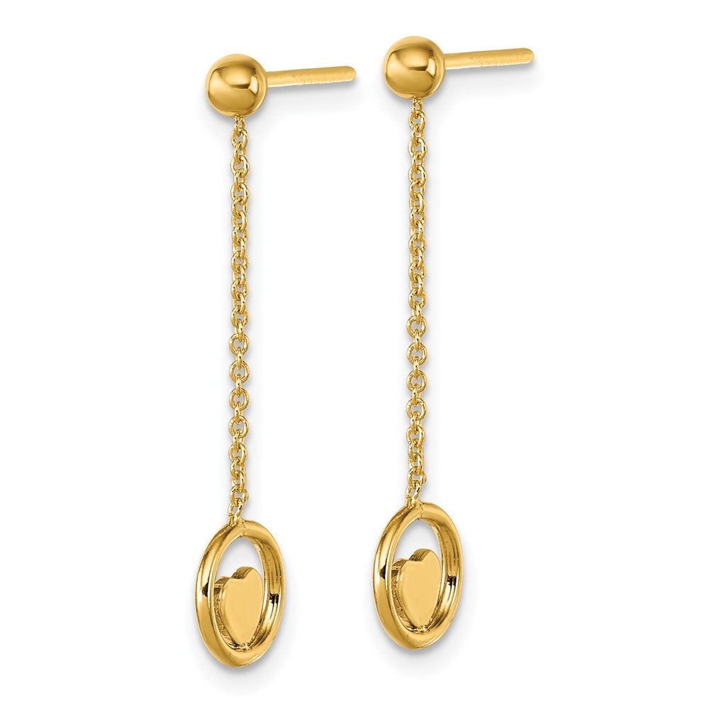 14K Yellow Gold Polished Heart in Circle Dangle Post Earrings