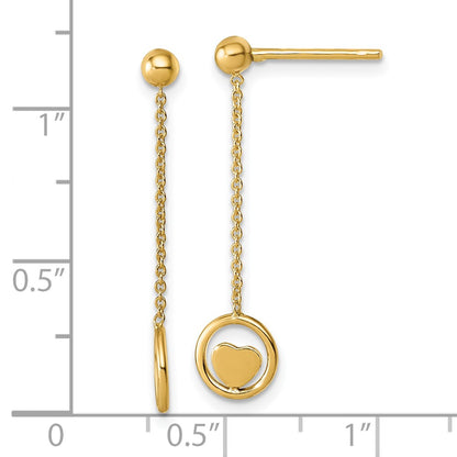 14K Yellow Gold Polished Heart in Circle Dangle Post Earrings