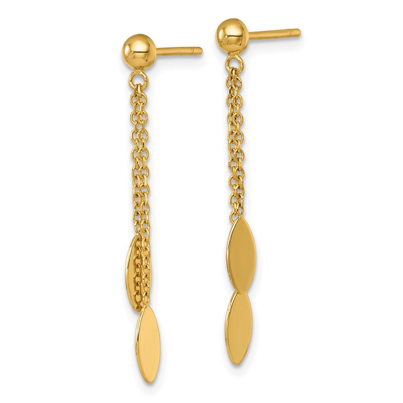 14K Yellow Gold Polished Oval Dangle Post Earrings