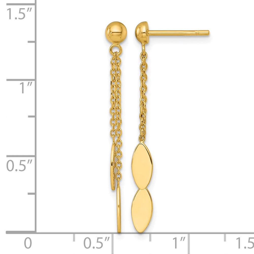 14K Yellow Gold Polished Oval Dangle Post Earrings