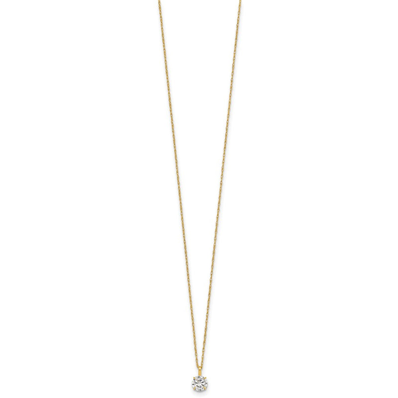 14K Yellow Gold Polished 5mm CZ Solitaire 18in Necklace