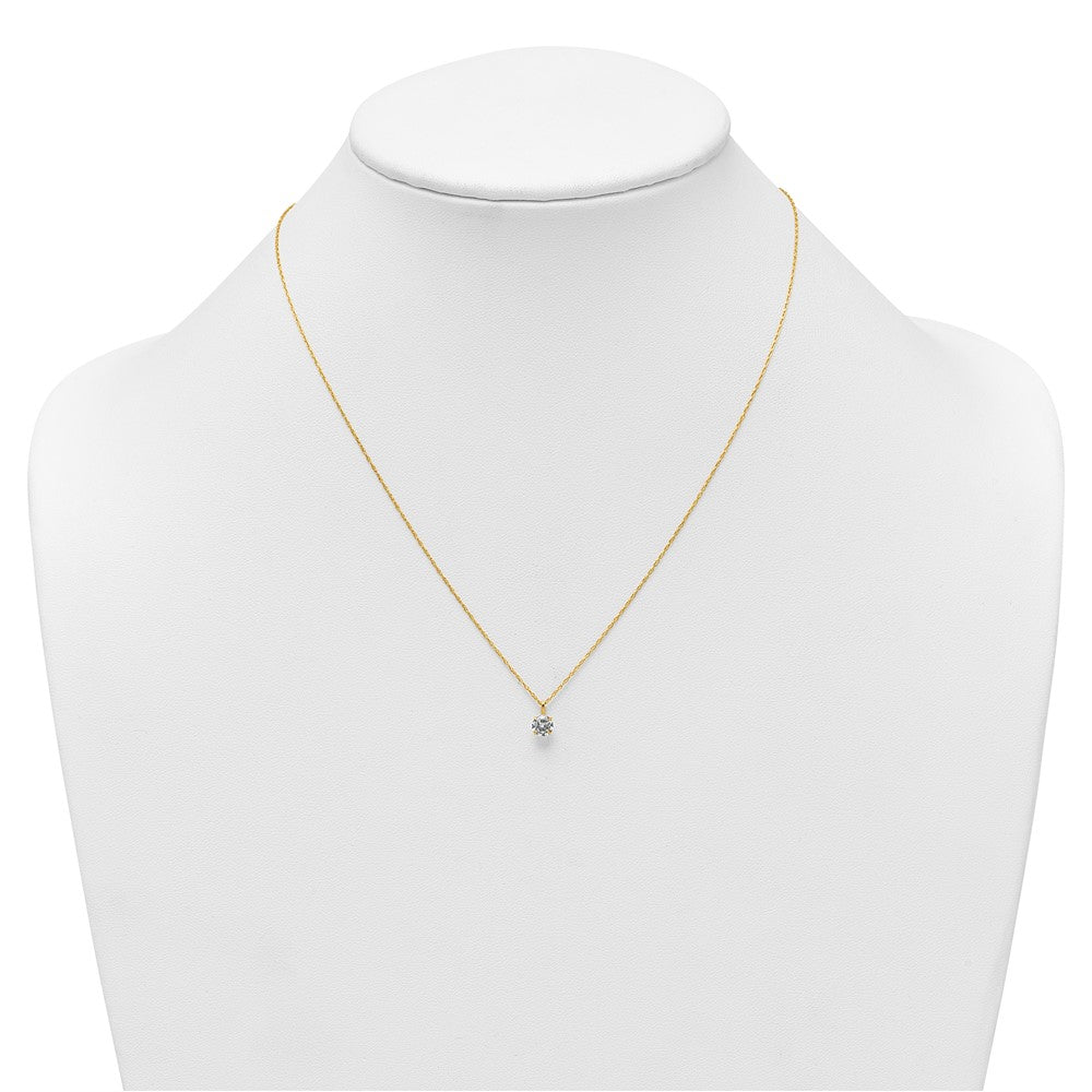 14K Yellow Gold Polished 5mm CZ Solitaire 18in Necklace