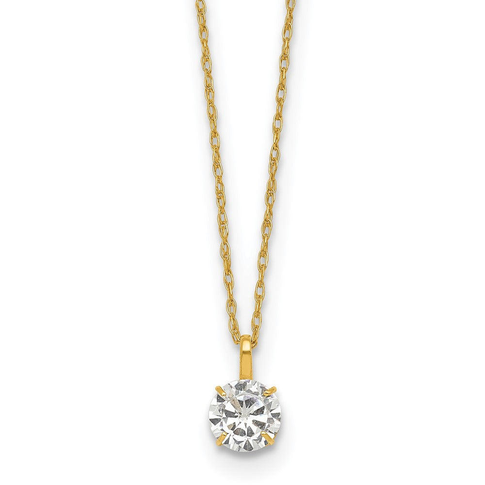 14K Yellow Gold Polished 5mm CZ Solitaire 18in Necklace