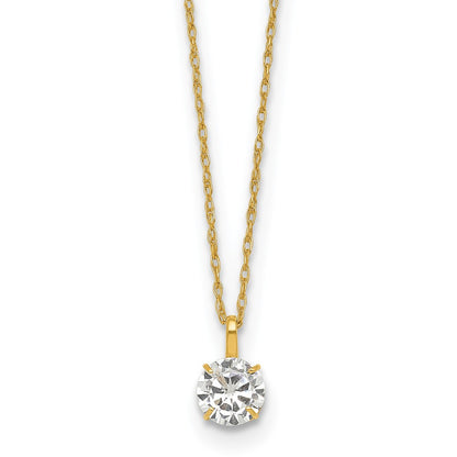 14K Yellow Gold Polished 5mm CZ Solitaire 18in Necklace