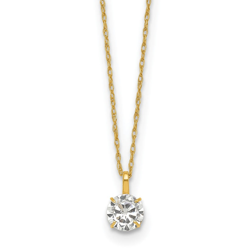 14K Yellow Gold Polished 5mm CZ Solitaire 18in Necklace