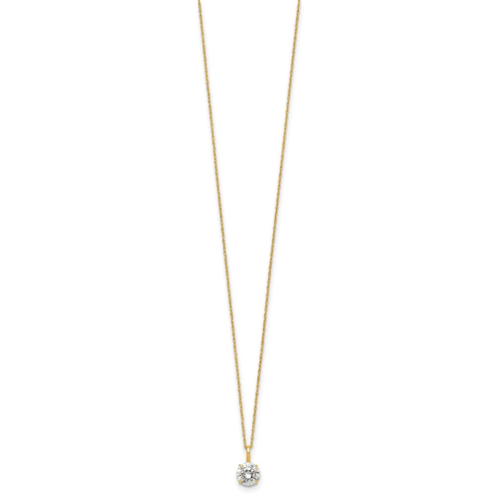 14K Yellow Gold Polished 6mm CZ Solitaire 18in Necklace