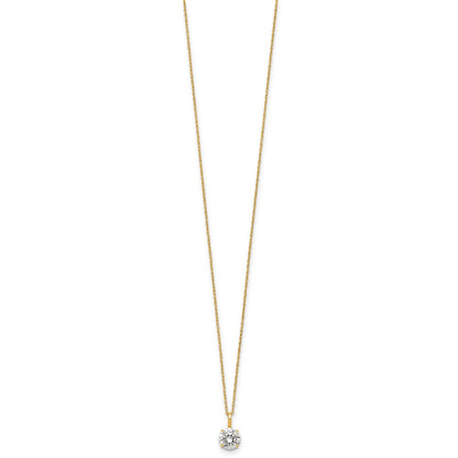 14K Yellow Gold Polished 6mm CZ Solitaire 18in Necklace