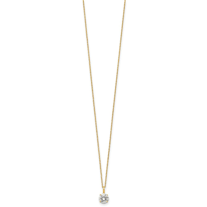 14K Yellow Gold Polished 6mm CZ Solitaire 18in Necklace