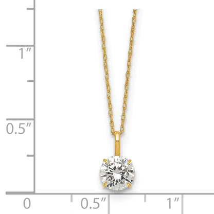 14K Yellow Gold Polished 6mm CZ Solitaire 18in Necklace