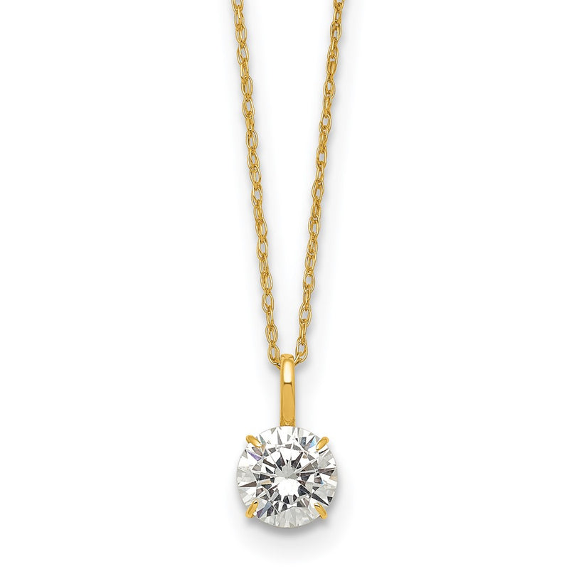 14K Yellow Gold Polished 6mm CZ Solitaire 18in Necklace