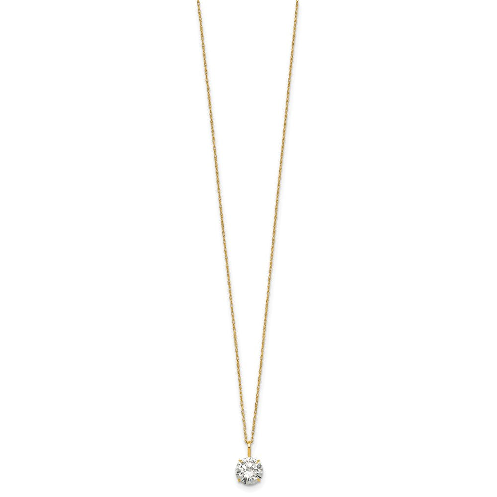 14K Yellow Gold Polished 7mm CZ Solitaire 18in Necklace
