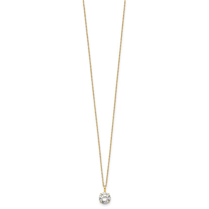 14K Yellow Gold Polished 7mm CZ Solitaire 18in Necklace