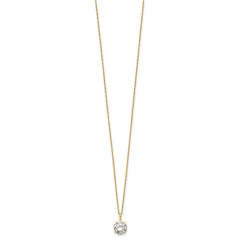 14K Yellow Gold Polished 7mm CZ Solitaire 18in Necklace