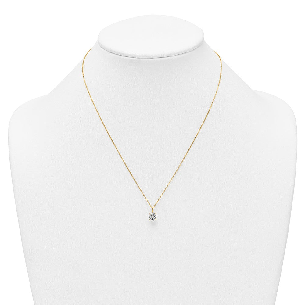 14K Yellow Gold Polished 7mm CZ Solitaire 18in Necklace