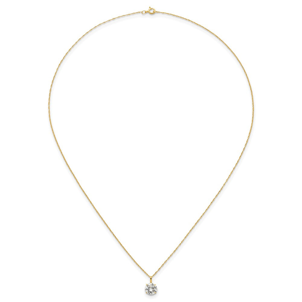 14K Yellow Gold Polished 7mm CZ Solitaire 18in Necklace