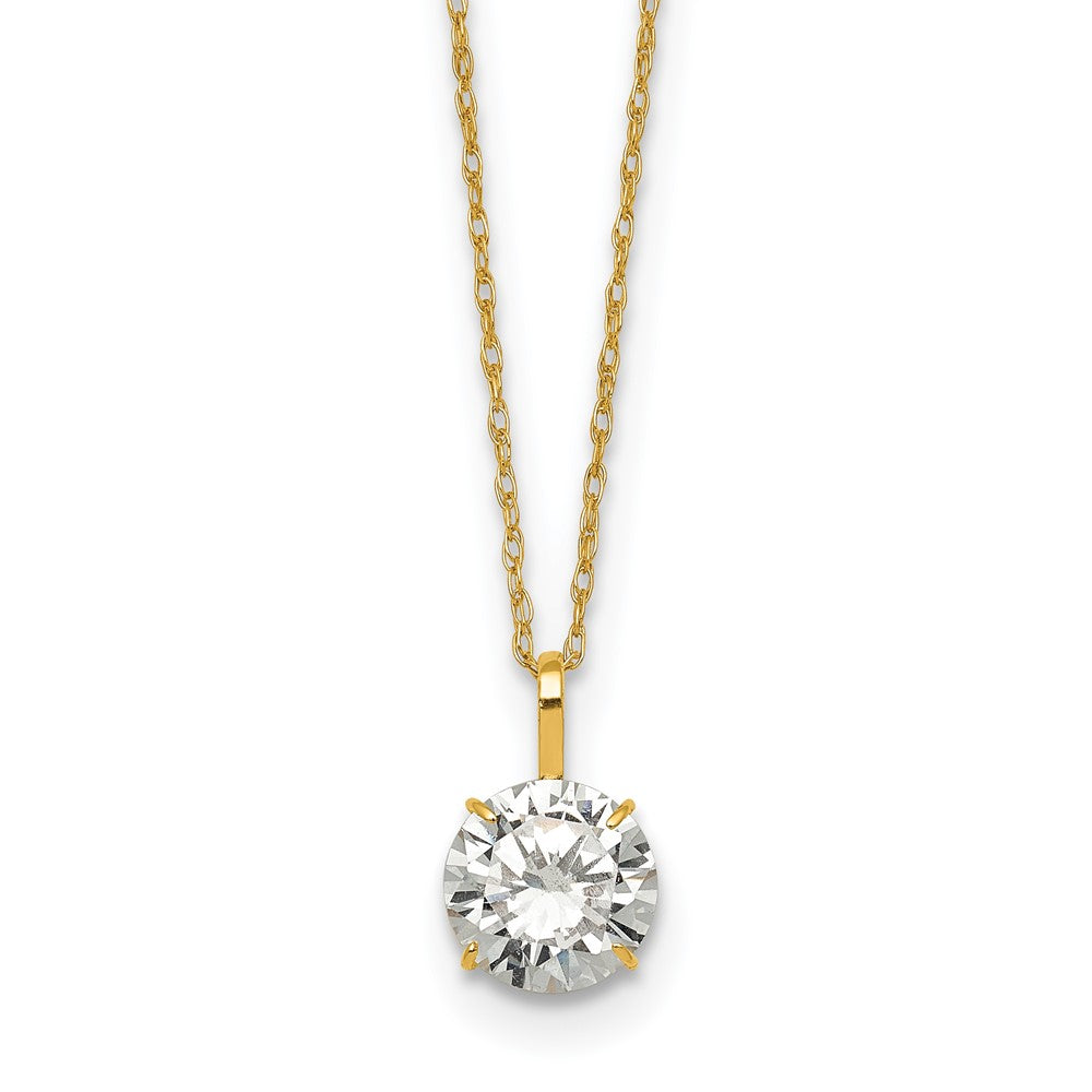 14K Yellow Gold Polished 7mm CZ Solitaire 18in Necklace