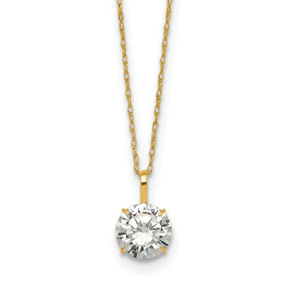 14K Yellow Gold Polished 7mm CZ Solitaire 18in Necklace