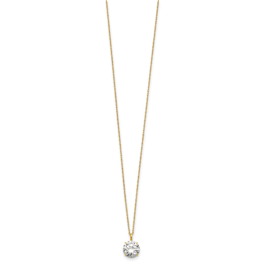 14K Yellow Gold Polished 8mm CZ Solitaire 18in Necklace