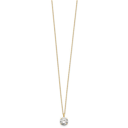 14K Yellow Gold Polished 8mm CZ Solitaire 18in Necklace