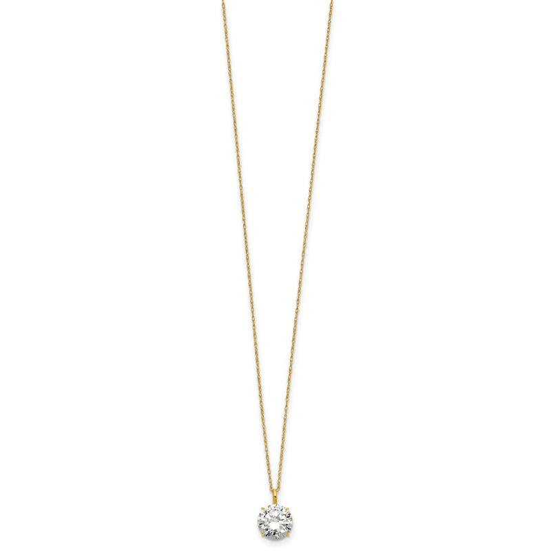 14K Yellow Gold Polished 8mm CZ Solitaire 18in Necklace