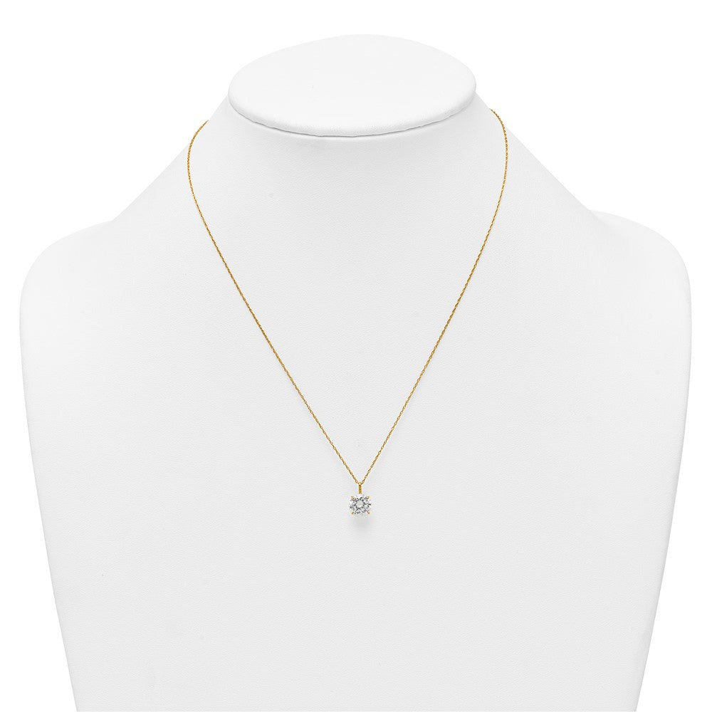 14K Yellow Gold Polished 8mm CZ Solitaire 18in Necklace