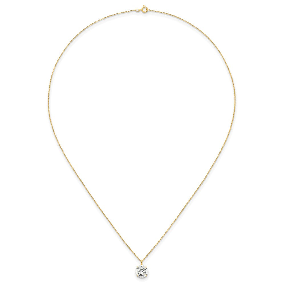 14K Yellow Gold Polished 8mm CZ Solitaire 18in Necklace