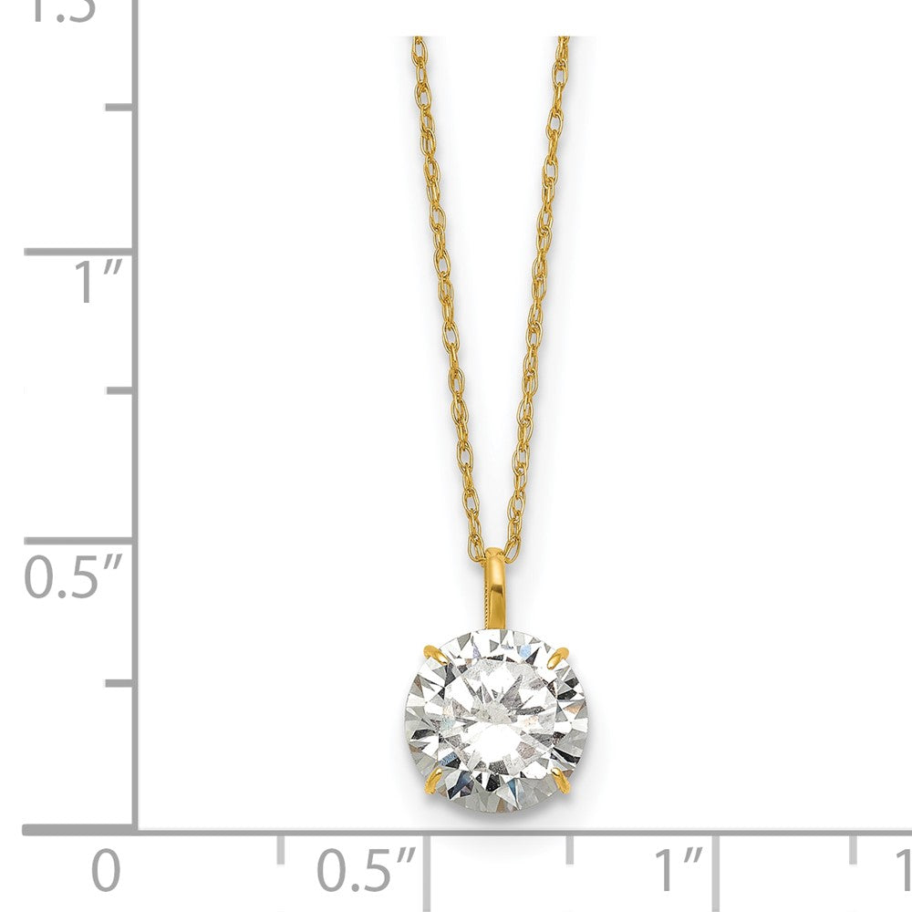 14K Yellow Gold Polished 8mm CZ Solitaire 18in Necklace