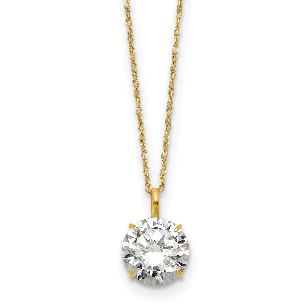 14K Yellow Gold Polished 8mm CZ Solitaire 18in Necklace