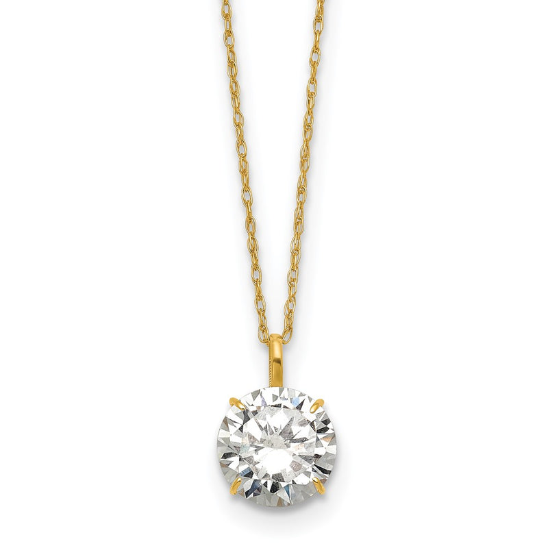 14K Yellow Gold Polished 8mm CZ Solitaire 18in Necklace