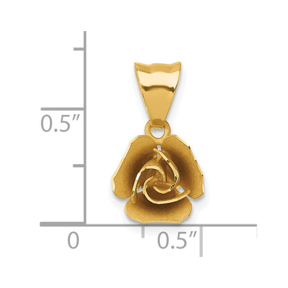 14K Yellow Gold Brushed Rose Flower Pendant