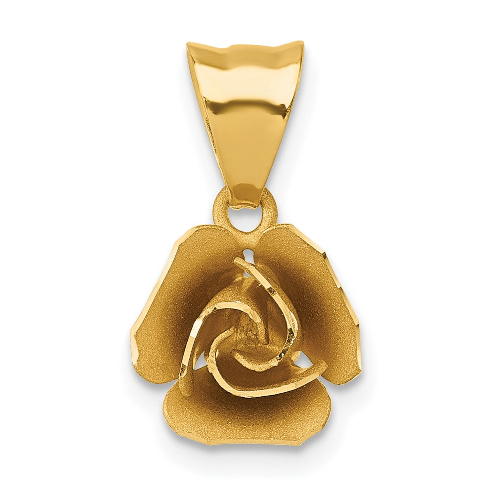 14K Yellow Gold Brushed Rose Flower Pendant