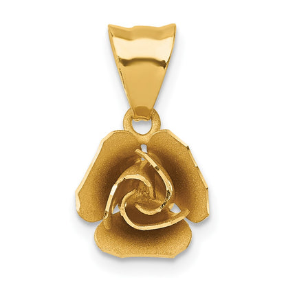 14K Yellow Gold Brushed Rose Flower Pendant
