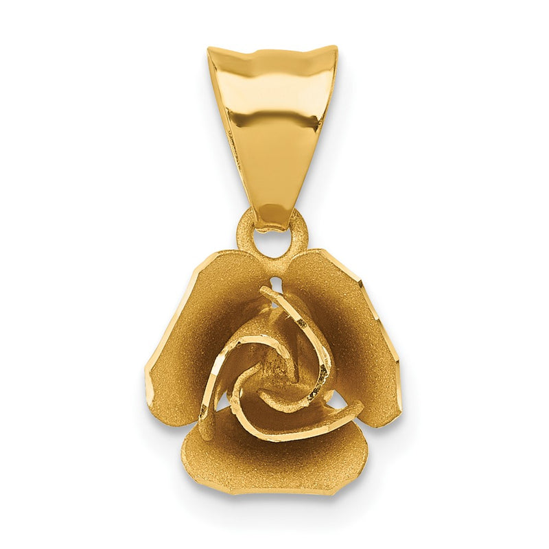 14K Yellow Gold Brushed Rose Flower Pendant