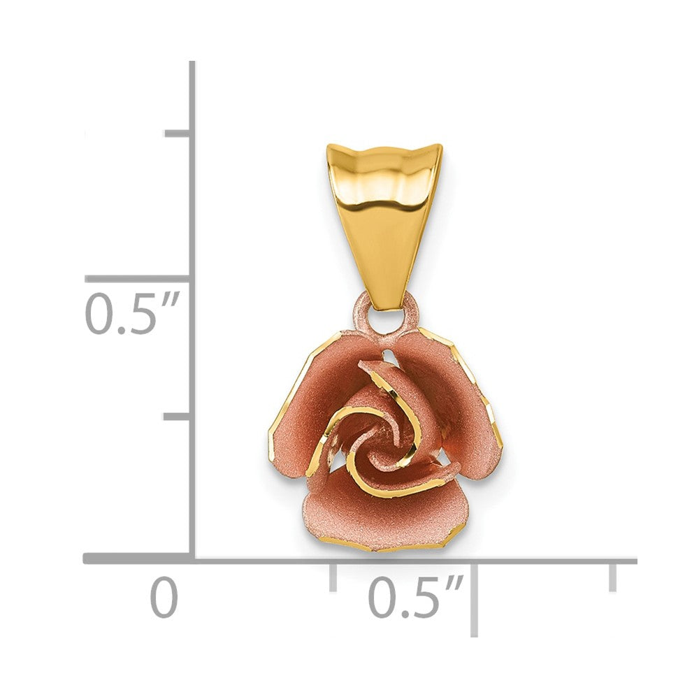 14K Yellow & Rhodium W/ Rose Plating Brushed Rose Flower Pendant